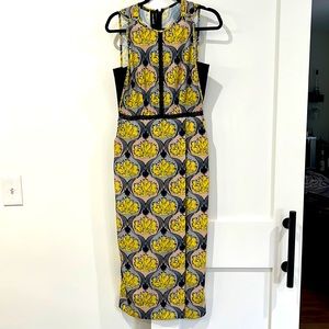 EUC Yigal Azrouël Yellow Floral Midi Dress - Size 6
